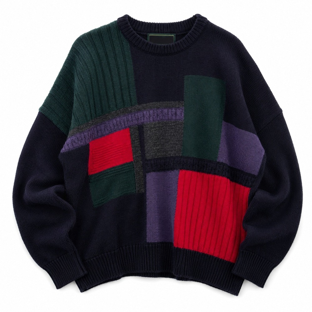 Vtg Boho Grandpacore 80s Colorblock 100% Merino Wool Oversized Cozy XL O'Connor